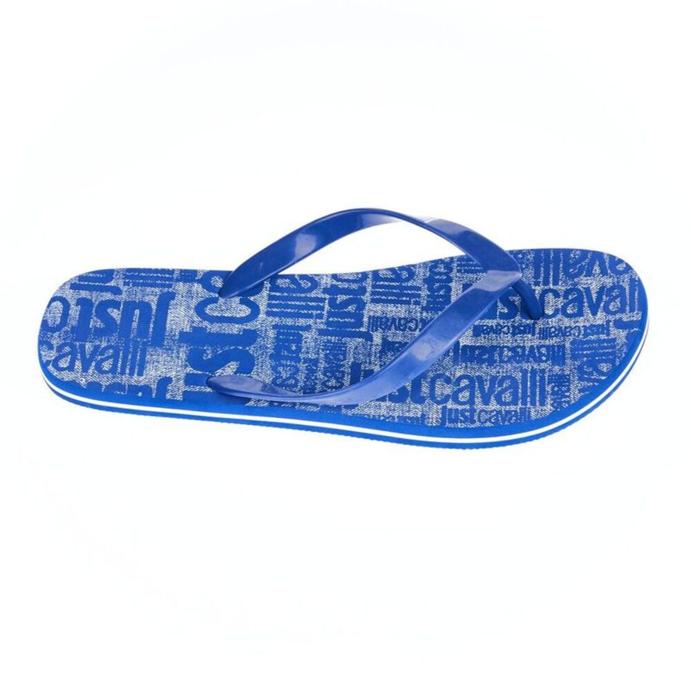 Just Cavalli Flip Flops Blue Logo Print Men Light Blue Sandals